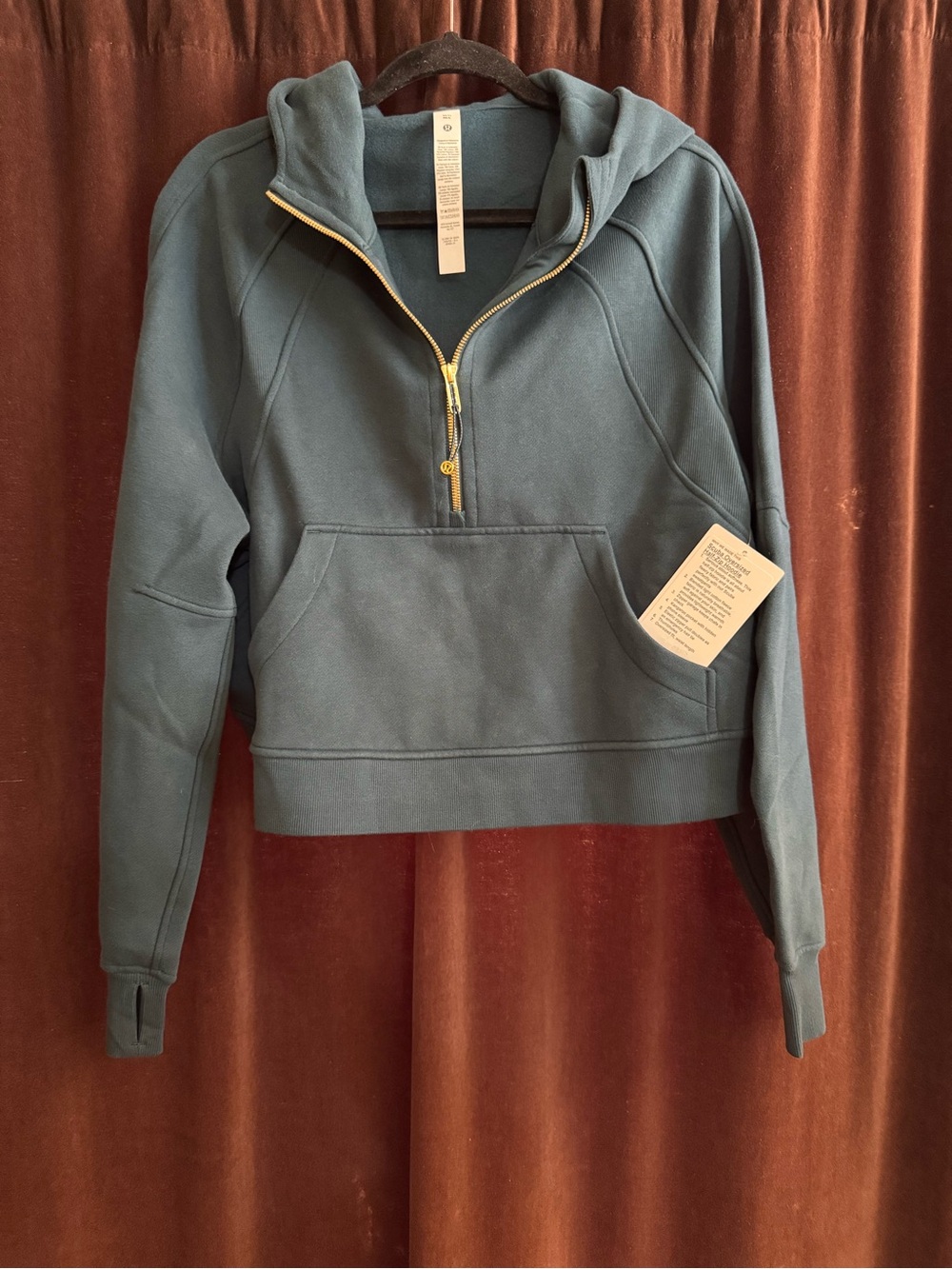 NWT Lululemon half zip scuba Indochine blue! With gold zipper. M/L